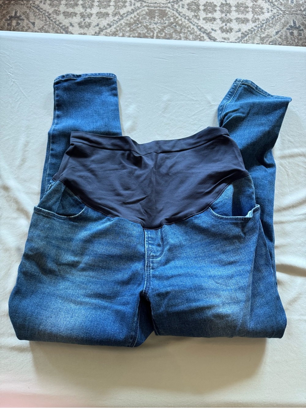 Old Navy Maternity Blue Denim Jeans with Black Stretch Panel